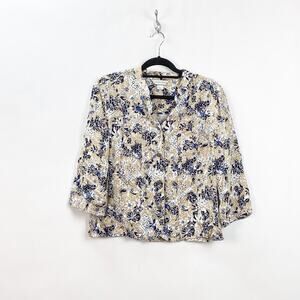 Christopher & Banks Large Womens Floral Print Linen Blend Lightweight Jacket